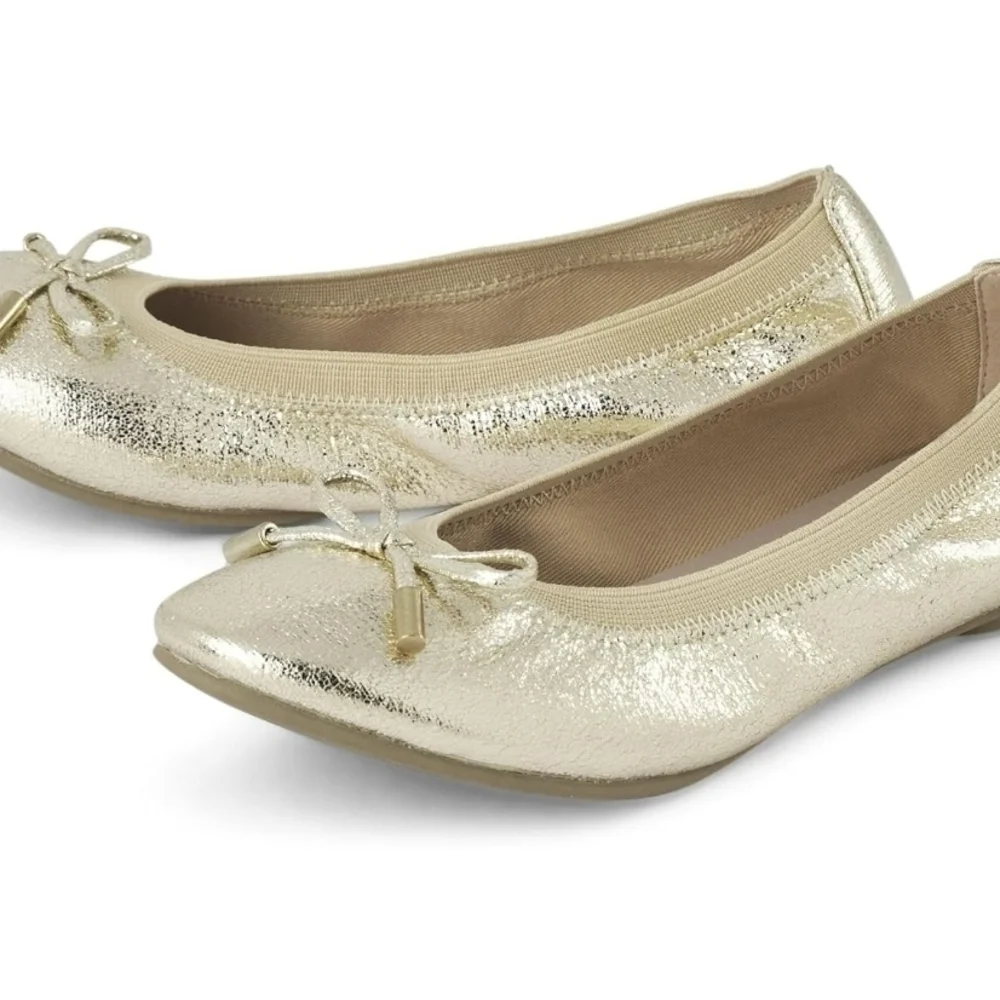 The Children’s Place Girls Ballet Flats Gold Bow Slip-On Shoes Youth 6 NEW